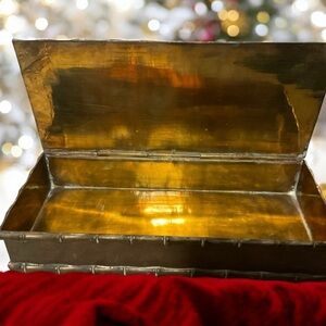 Very Old India Solid Brass Trinket (or ) Rectangle Box Bamboo Design edge 10x4x2